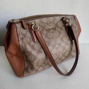 Coach Christie Small Carryall Saddle/Khaki Coated Canvas Satchel Bag Brown